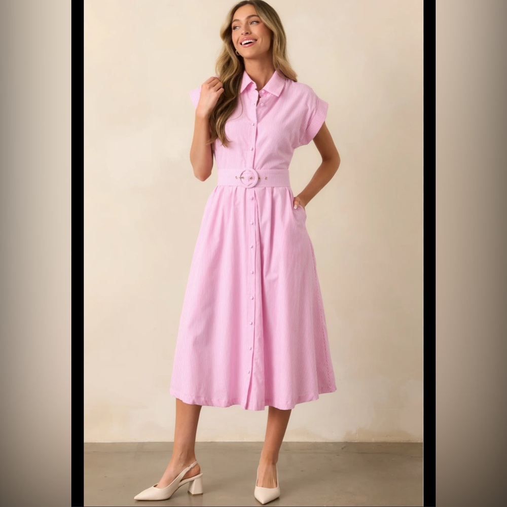 Red Dress Boutique Prosperina Pink Button-Down Midi Dress WORN ONCE